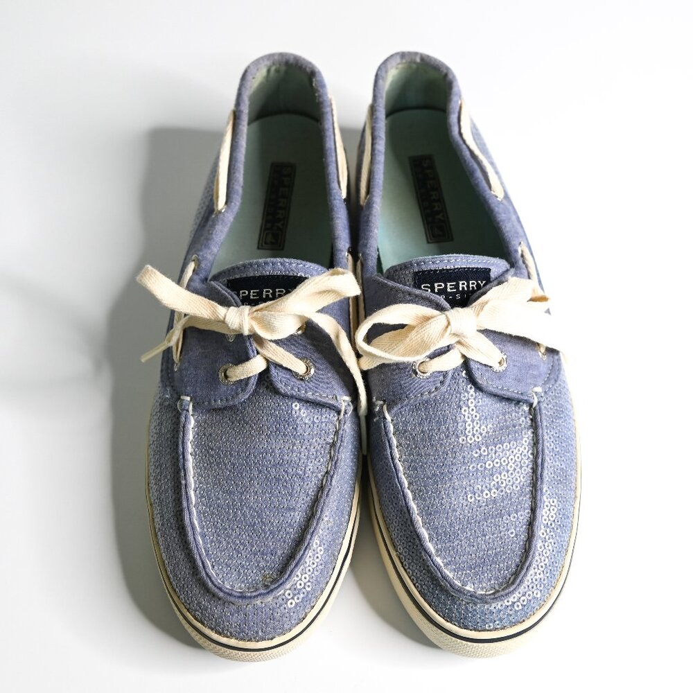 SPERRY Blue Top-Sider Bahama 2 Eye Boat Shoes with Sequins Womens Size 9